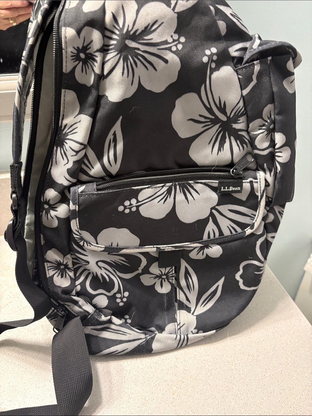 L.L. Bean Black and White Floral Canvas sling bag
